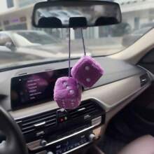 情侶毛絨骰子與皮革點綴，復古汽車後視鏡掛飾、車內裝飾 - 紫色 - 查看 4