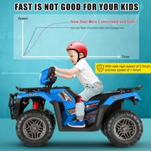 12V Kids Ride On ATV 4-Wheeler Quad Battery Powered Electric Car With High/Low Speed, 2X30W Motor, Treaded Tires, Soft Braking, LED Light, Music - 藍色 - 查看 6