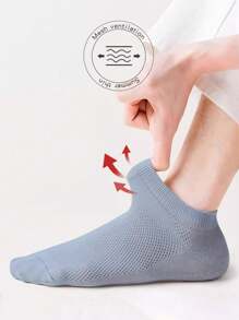 1/5 Pairs Men's Summer Mesh Low-Cut Socks, Solid Color Breathable Comfortable, Suitable For Daily Wear - Multicolor - View 3