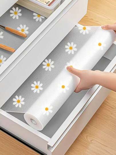 1pc Cute Daisy Printed Kitchen Cabinet Non-Slip EVA Drawer Liner Oil-Proof Moisture-Proof Mildew-Proof Self-Adhesive Paper Waterproof Cuttable Shelf Liner For School,Office,Household,Travel ,Dehumidifier For Home