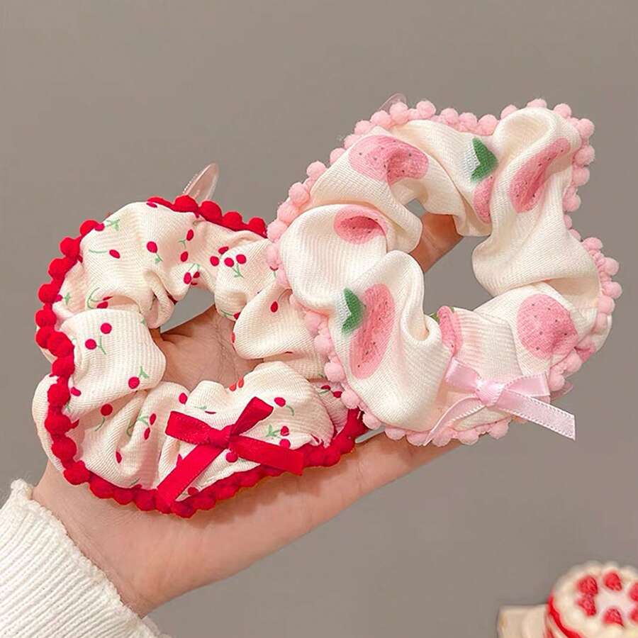 2pcs Flower Printed Big Scrunchies, Cute Hair Ties For Women's Hair Accessories Valentine's Day,Scrunchy Hair Ties - Multicolor - View 1