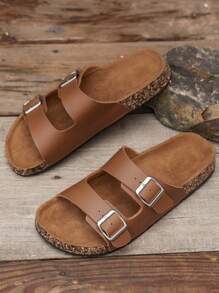 Men Breathable & Comfortable Anti-Slip Flip Flops With Buckle Closure - Brown - View 5