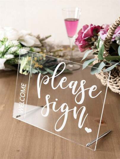 1 Pc Wedding Sign Guest Book Table Sign Party & Event Supply - 'Please Sign' Acrylic Rustic Wedding Display Table Decoration For Reception, Centerpiece,Christmas