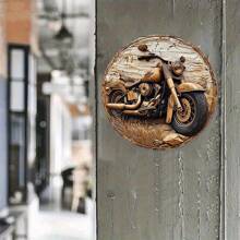 1 pièce Panneau en bois, Signe de couronne circulaire peinte en faux bois sculpté, Décoration d'entrée Cadeaux de la Saint-Valentin Décoration thématique moto 20 x 20 cm, Décoration de maison, Décoration de chambre, Décoration murale