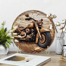 1 pièce Panneau en bois, Signe de couronne circulaire peinte en faux bois sculpté, Décoration d'entrée Cadeaux de la Saint-Valentin Décoration thématique moto 20 x 20 cm, Décoration de maison, Décoration de chambre, Décoration murale