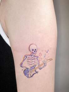 1pc Waterproof Colorful Tattoo Sticker, PVC Painted Skull And Cute Devil Head Design, Suitable For Daily Hand And Leg Use (Unisex) - Multicolor - View 2