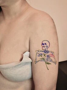 1pc Waterproof Colorful Tattoo Sticker, PVC Painted Skull And Cute Devil Head Design, Suitable For Daily Hand And Leg Use (Unisex) - Multicolor - View 4