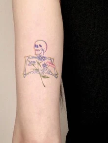 1pc Waterproof Colorful Tattoo Sticker, PVC Painted Skull And Cute Devil Head Design, Suitable For Daily Hand And Leg Use (Unisex) - Multicolor - View 5