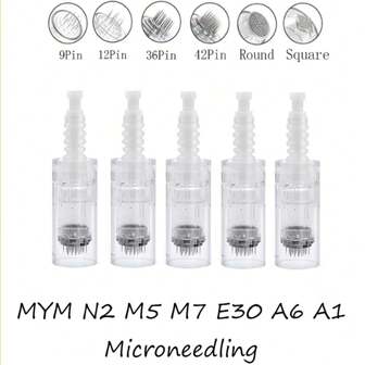 10/50/100 件/批 卡口式真皮笔针 纳米 36 12 微针墨盒尖微针适用于 N2 M5 M7 E30 MYM A1 A6 笔卡口槽一次性替换部件（0.25 毫米）适用于皮肤护理、美容、护肤品、水疗、自我护理、护肤工具、面部护理、美容师用品、按摩、面部按摩工具、面部滚轮