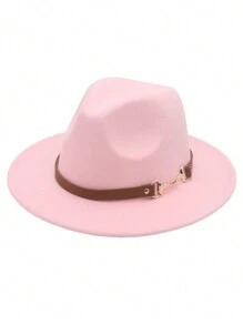 1pc Denim Fedora Hat, Classic Black Wool Felt Vintage Jazz Cap, Adjustable Small Leather Belt Buckle Unisex English Retro Wool Felt Hat, Western Fashion Autumn/Winter Panama Cowboy Felt Hat, Simple Metal Ring Leather Belt Brim Fedora Hat, Versatile Style For Men & Women