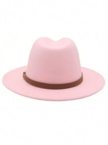 1pc Denim Fedora Hat, Classic Black Wool Felt Vintage Jazz Cap, Adjustable Small Leather Belt Buckle Unisex English Retro Wool Felt Hat, Western Fashion Autumn/Winter Panama Cowboy Felt Hat, Simple Metal Ring Leather Belt Brim Fedora Hat, Versatile Style For Men & Women