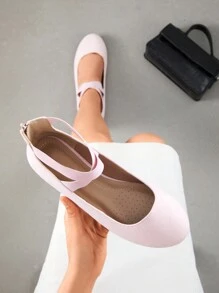Women's Flats With Back Zipper Fashion Comfortable And Lightweight Cross Elastic Ankle Straps Daily Dressy Commuting Elegant Ballet Flats Shoes - Hồng - Xem 6