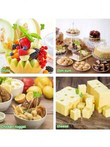 30/50/60 piezas Tenedores de bambú con forma de cactus en colores surtidos, pinchos creativos para aperitivos y postres, pinchos para frutas, artículos para fiestas, accesorios de cocina