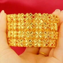 1/4 chiếc vòng tay vàng cho nữ Dubai hình trái tim hoa vòng tay trang sức Ả Rập Châu Phi thời trang cô dâu quà tặng tiệc Valentine - Vàng - Xem 3