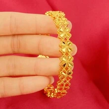 1/4 chiếc vòng tay vàng cho nữ Dubai hình trái tim hoa vòng tay trang sức Ả Rập Châu Phi thời trang cô dâu quà tặng tiệc Valentine - Vàng - Xem 8