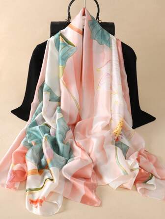 Boho Ladies' Elegant Korean Style Bright Satin Floral Print Long Scarf, Smooth Lightweight Sunscreen Shawl, Suitable For Daily Life Winter Fall