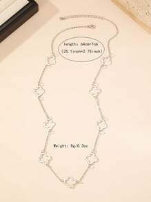 1 chiếc vòng cổ dài hình cỏ ba lá rỗng, trang sức tuyên bố thanh lịch cổ điển cho phụ nữ (phong cách châu Âu và Mỹ) Ngày lễ tình nhân, mẹ, mẹ, ngày của mẹ, quà tặng - Bạc - Xem 3