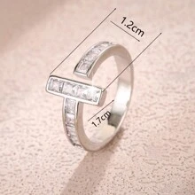1件戒指，歐美新款簡約時尚精美大方微鑲開口戒指，適合女性婚禮、訂婚、派對、生日、情人節禮物，手部珠寶 - 開口戒指 - 查看 5