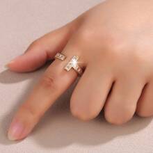 1件戒指，歐美新款簡約時尚精美大方微鑲開口戒指，適合女性婚禮、訂婚、派對、生日、情人節禮物，手部珠寶 - 開口戒指 - 查看 3