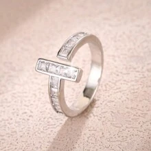 1件戒指，歐美新款簡約時尚精美大方微鑲開口戒指，適合女性婚禮、訂婚、派對、生日、情人節禮物，手部珠寶 - 開口戒指 - 查看 1