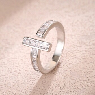 1件戒指，歐美新款簡約時尚精美大方微鑲開口戒指，適合女性婚禮、訂婚、派對、生日、情人節禮物，手部珠寶