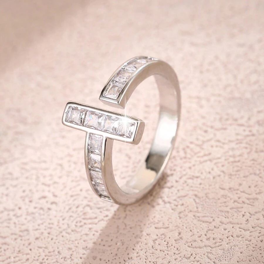 1件戒指，歐美新款簡約時尚精美大方微鑲開口戒指，適合女性婚禮、訂婚、派對、生日、情人節禮物，手部珠寶 - 開口戒指 - 查看 1