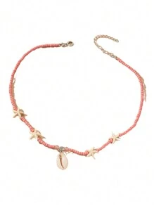 1pc Bohemian Beach Style Shell Pendant Necklace, Starfish Pearl Chain For Girls On Vacation, Summer - Multicolor - View 3