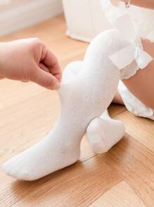 1 双儿童蝴蝶结中筒袜，春秋款 - 白色 - 查看 2