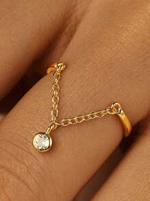 1PC 925 Sterling Silver Chain Fashion Ring 18K Gold Plated Adjustable Tail Finger Band Birthstone Eternity Promise Ring Wedding Engagement Tassel  Dangling Charm Rings Fashion Jewelry Gifts