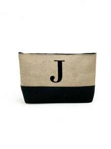 1PC Initials Printed Patchwork Women's Handbag, Makeup Bag, Teacher's Day Gift, Reusable Handbag, Women's Simple And Large Capacity Travel Makeup Bag, Multi-Functional Portable Women's Gift, Portable Leisure Storage Bag