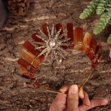 Diadema de corona de cristal natural para fiestas, diadema de diosa del sol perfecta para festivales, bodas, sesiones de fotos y uso diario - forma - Ver 7