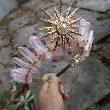 Diadema de corona de cristal natural para fiestas, diadema de diosa del sol perfecta para festivales, bodas, sesiones de fotos y uso diario - forma - Ver 10