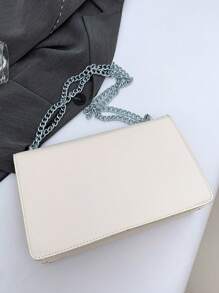 1pc Fashionable New Ivory White Shoulder Bag With Chain Strap, Spacious Multi-Layered Crossbody Bag For Women