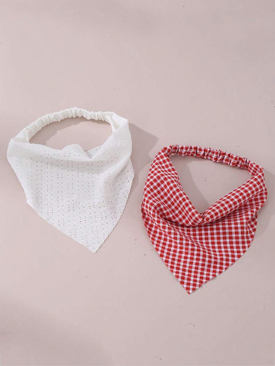 2pcs Girls Plaid Bandana & Headband Set - Multicolor - View 1