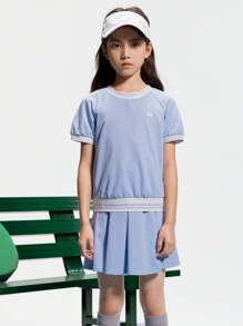 Balabala Girls' Summer Suit 2024 New Summer Clothing Medium And Big Kids Two-Piece Set Cool Feeling Fashionable Sports Style - Purple - View 1