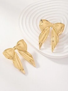 1 par de brincos de pino exagerados com design de laço metálico para mulheres, brincos básicos diários para namorados, mãe, mãe, dia das mães, presente