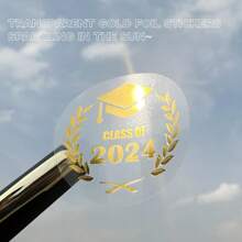 100 piezas de etiquetas adhesivas de graduación 2024, etiquetas adhesivas transparentes con papel de aluminio dorado, etiquetas adhesivas de la clase de 2024, etiquetas adhesivas para sobres, sellos adhesivos para sobres de graduación 2024, felicitaciones por graduados en la graduación - transparente - Ver 2
