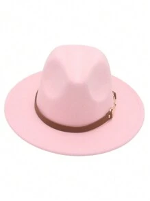 1pc Denim Fedora Hat, Classic Black Wool Felt Vintage Jazz Cap, Adjustable Small Leather Belt Buckle Unisex English Retro Wool Felt Hat, Western Fashion Autumn/Winter Panama Cowboy Felt Hat, Simple Metal Ring Leather Belt Brim Fedora Hat, Versatile Style For Men & Women