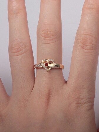 Customized Personalized Heart-Shaped Birthstone Engraved Multiple Names Ring, Mother's Day Gift, Valentine's Day Gift, Birthday, Anniversary, Friends, Graduation, Christmas, Premium Family Gift