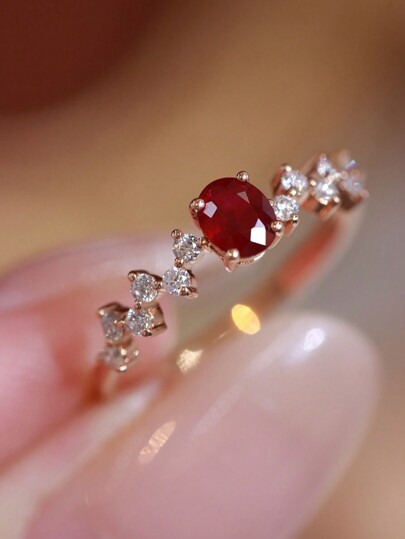 GAGAFEEL 1 Pc Of Vintage Elegant S925 Sterling Silver Ruby Inlaid Cubic Zirconia Ring For Women Girl Party Birthday Gifts Jewelry Accessories For Daily Wear