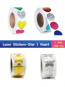 500 piezas de pegatinas de purpurina con forma de estrella de cinco puntas | corazón | círculo, pegatinas brillantes de láser de papel de aluminio para recompensas de niños, 1 pulgada de pegatinas adhesivas coloridas de incentivos para decoración de fiestas de cumpleaños, bodas y suministros para maestros de aula - Multicolor - Ver 1
