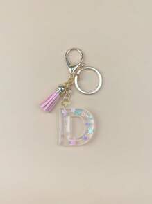 1 Peça de Chaveiro de Resina com Inicial, Ornamentos Feitos à Mão, Adequado para Bolsas, Acessórios, Encantos, Acessórios de Telefone Celular de Mulheres, Conchas de Borboleta, Lantejoulas em Forma de Estrela, Acessórios Escolares de Carro, Acessórios Góticos Fofos Y2k, Ideias de Presentes para o Dia dos Professores e Natal