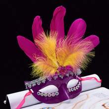 Máscara de antifaz de princesa con pluma para mujer, máscara de fiesta, linda - Multicolor - Ver 6