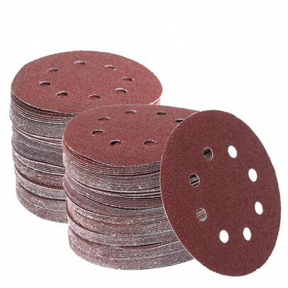 10pcs/160pcs 5-Inch Sanding Disc Hook And Loop Backing Sanding Pad Sandpaper Plate 8-Hole Red Sanding Disc With Coarse To Medium Grits, Suitable For 40/80/100/120/150/180/240/320/400/600 Grit Power Sanding Discs, 5 Inch 8 Hole Round Sanding Disc Tools
