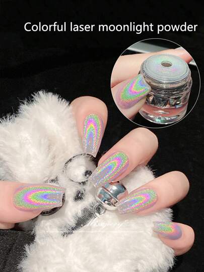 Dip Powder 1 Box 3g, Y2K Nail Art Magic Mirror Powder, Mirror Colorful Laser Moonlight Glitter Powder/Shining, Suitable For Summer Travel, Gift For Ladies And Girls, Home DIY Nail Salon Nails