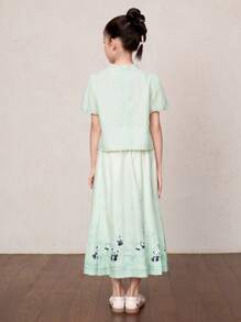 Balabala Set din două piese în stil național 2024 Summer Panda Han Elements Costum pentru copii Fusta cu față de cal Fustă în stil chinezesc nou