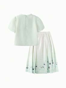 Balabala Set din două piese în stil național 2024 Summer Panda Han Elements Costum pentru copii Fusta cu față de cal Fustă în stil chinezesc nou