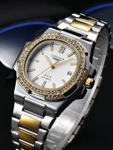 LONGLUX 1 件豪华礼物男士自动机械表，不锈钢表带，防水，水钻装饰，日历功能 - 彩色 - 查看 3