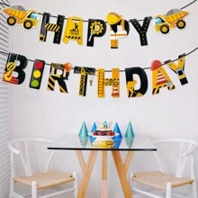 1set Construction Truck Theme Happy Birthday Paper Banner For Birthday Party Background Decoration Supplies,Christmas