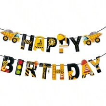 1set Construction Truck Theme Happy Birthday Paper Banner For Birthday Party Background Decoration Supplies,Christmas